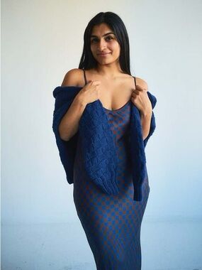 Rujuta Sheth blue checkered midi dress M